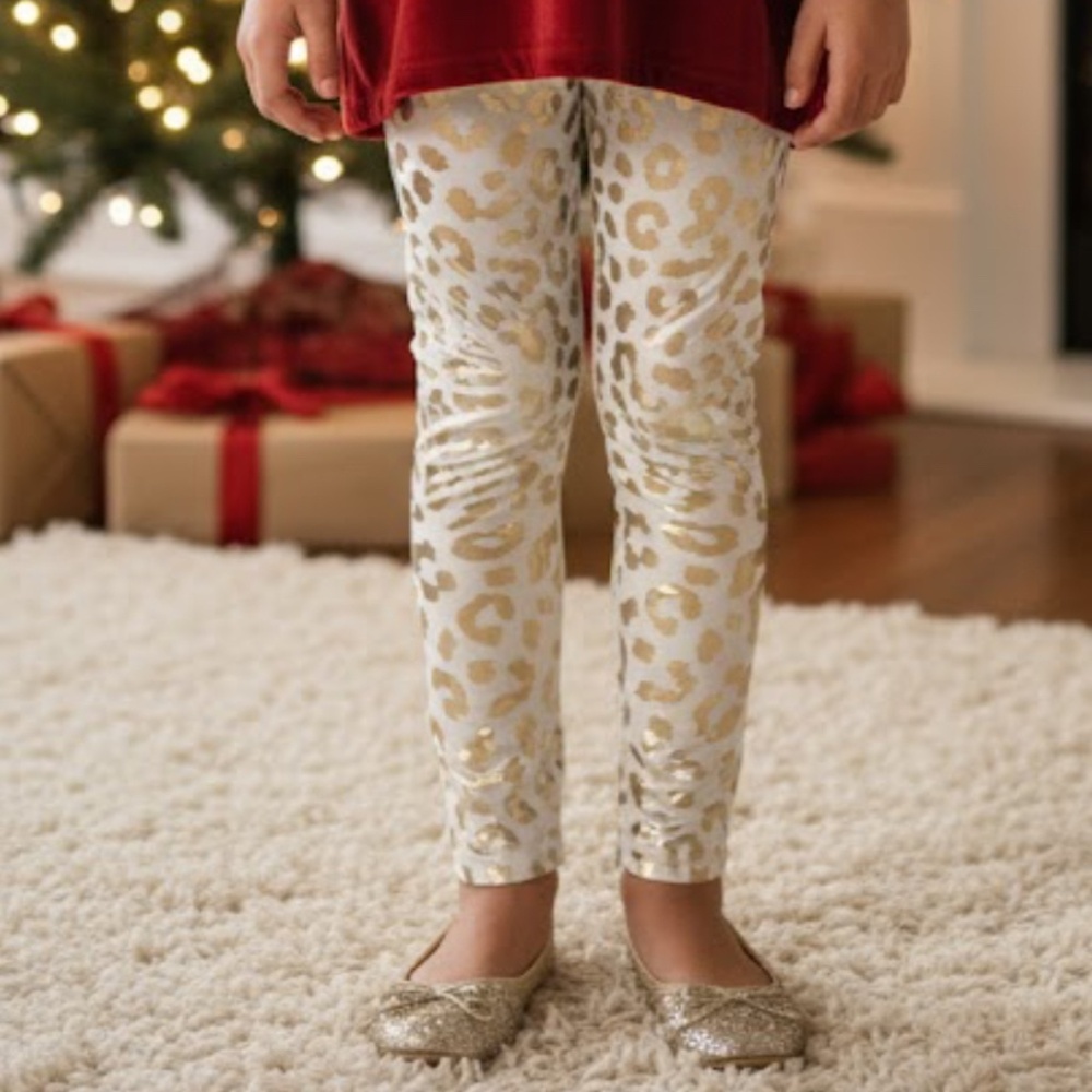 Unbranded Metallic Leopard Print High Waisted Leggings Girls Size Small Gold‎